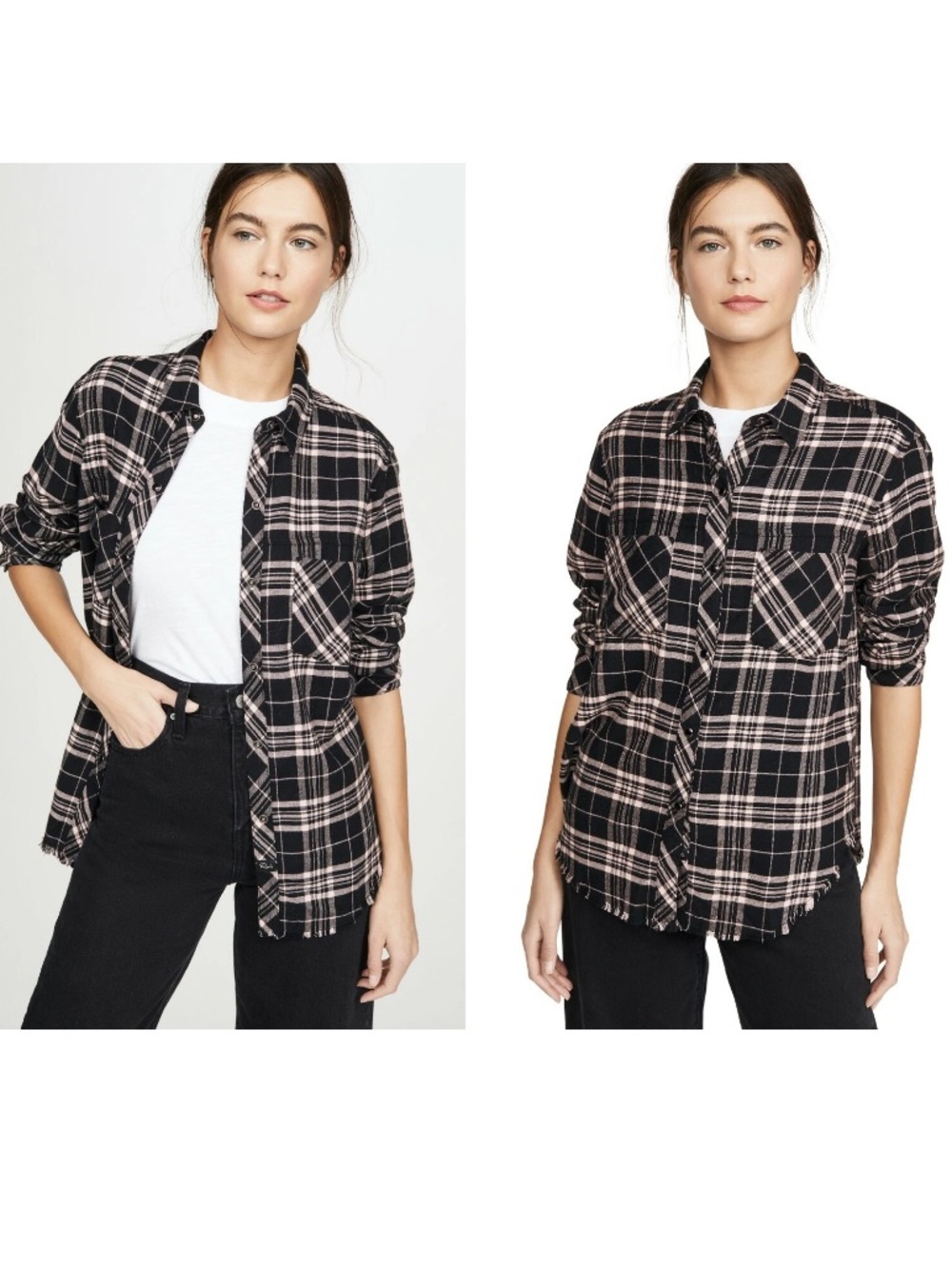 Rails Leo plaid flannel shirt black pink snap up closure Large